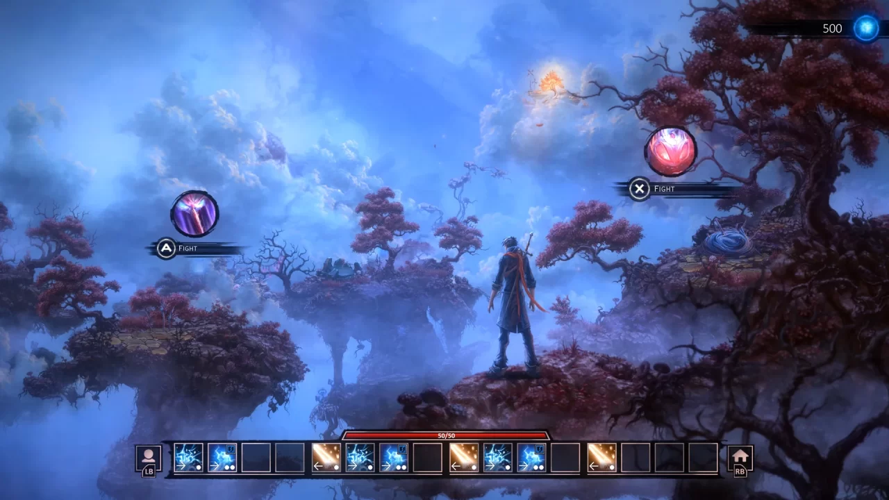 Cyrus in the magical world about to make a choice between two combats.