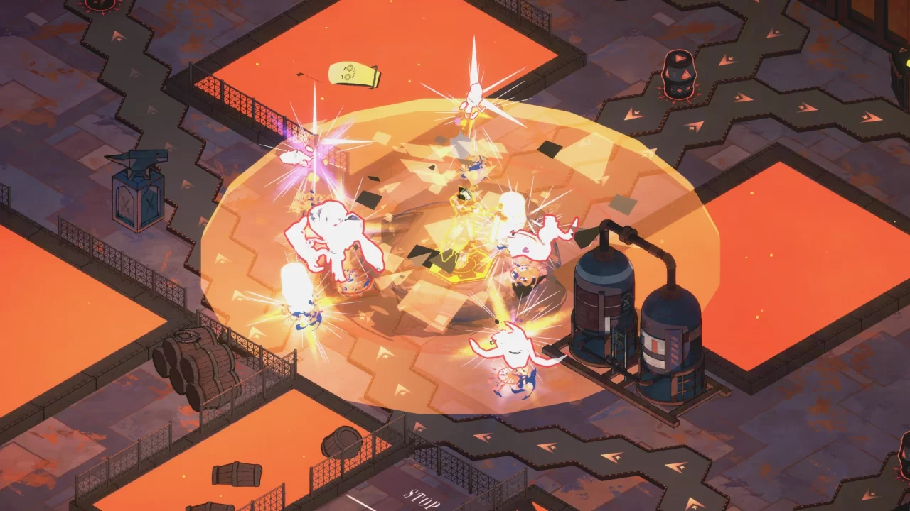 A player character activates an attack to encompass a circular area of effect on several Chromatics.
