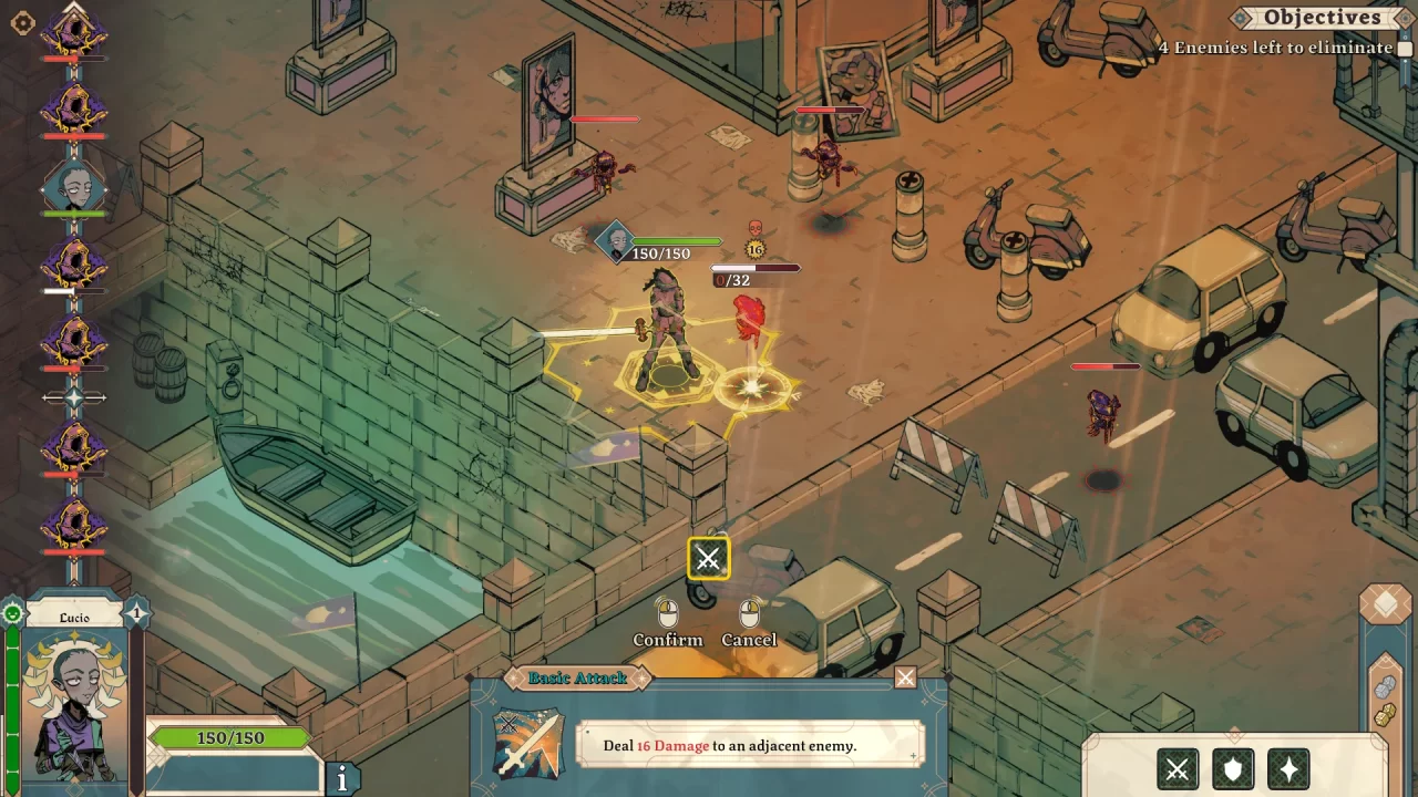 The battlemap shows a player character carrying out an attack on a Chromatic enemy, whilst others lurk nearby.